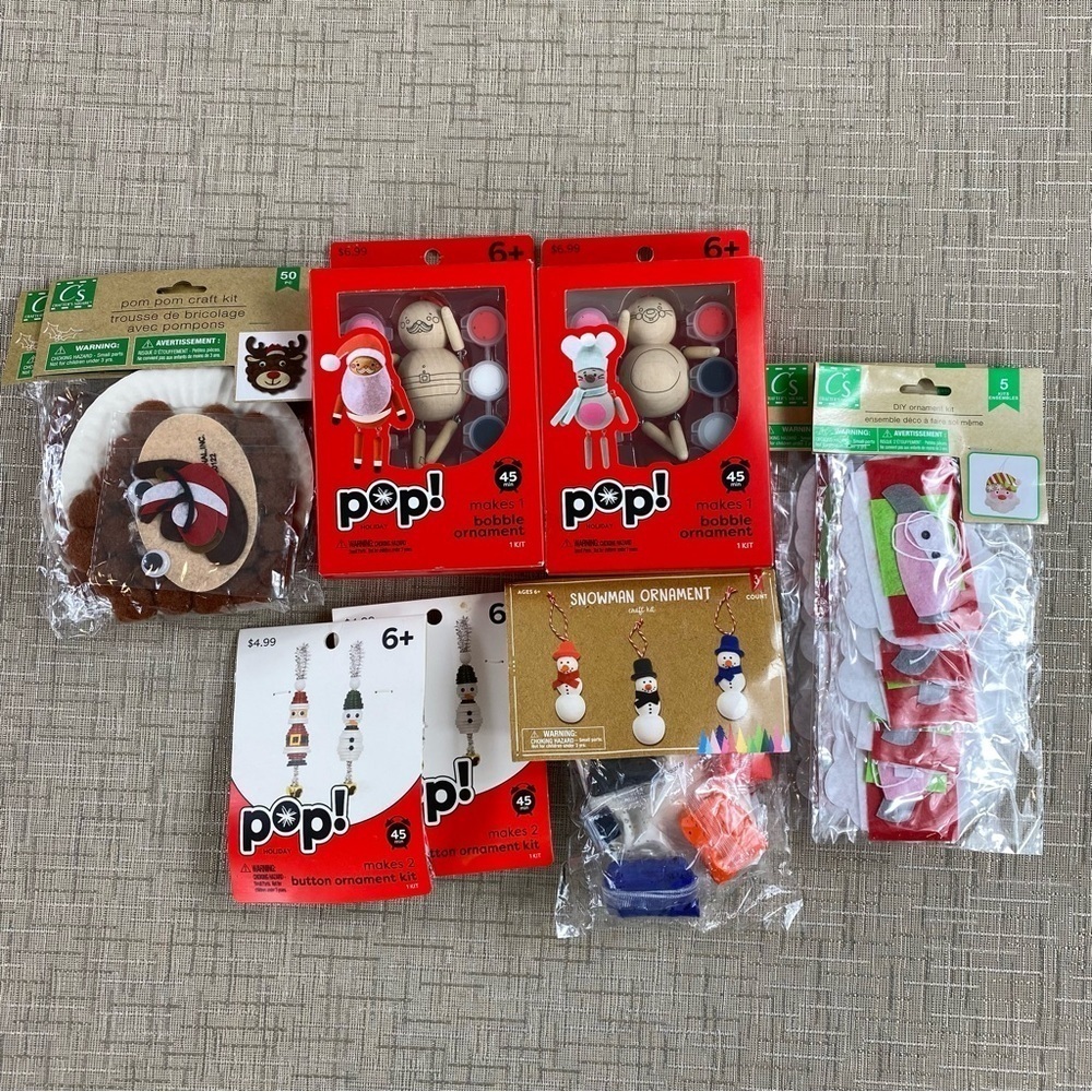 Christmas Craft Bundle - Button Wood Bobble Ornaments, Pom Pom Reindeer,etc.